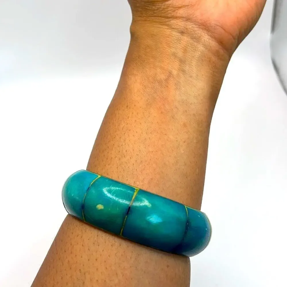 Vintage Nordstrom brass Blue Bangle Bracelet